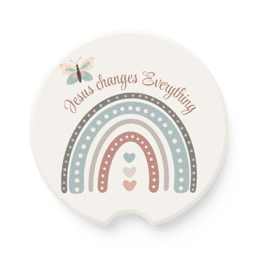 Inspirational Soapstone Car Coaster - 'Jesus Changes Everything' Design